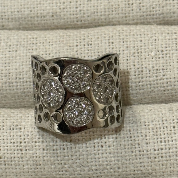 Sterling silver and cubic zirconia wide band ring - Picture 1 of 5